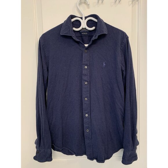 Ralph Lauren Polo Soft Knit Dress Shirt Blue Long Sleeve Men’s Large Cotton - Picture 1 of 6